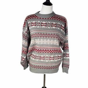Rosetti Vintage Large Gray Snowflake Acrylic Pullover Ski Knit Sweater